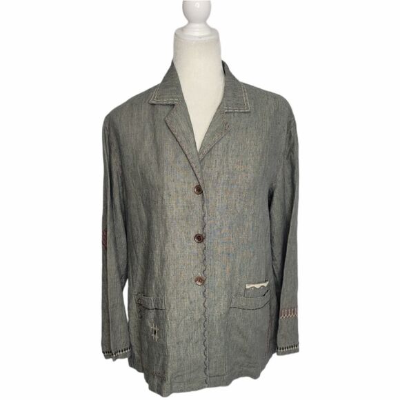 J. JILL shacket gray oversized linen patchwork shirt‎ jacket XS - Picture 1 of 9